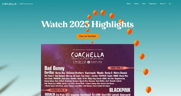 Desktop view showing Watch 2025 Highlights video section and lineup announcement