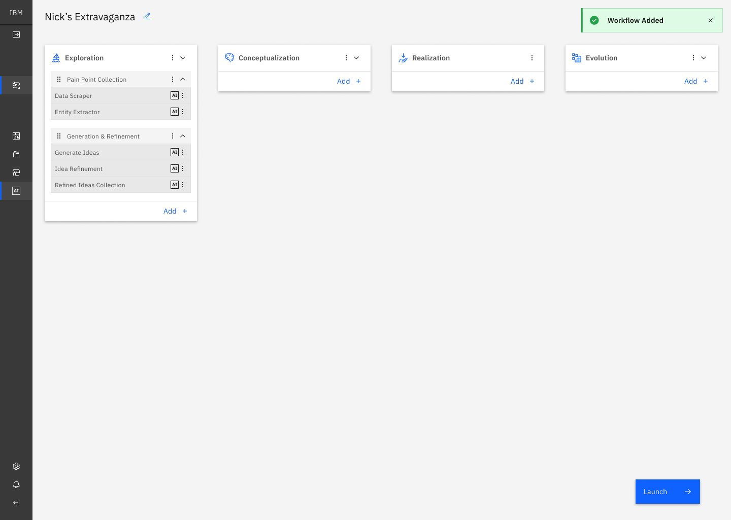 Custom workflow builder with kanban-style phase columns